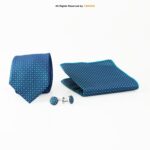 Blue Silk Necktie Patterned |Tie Gift Set – 3pc Premium Silk Necktie, Pocket Square & Cufflinks TS-1151
