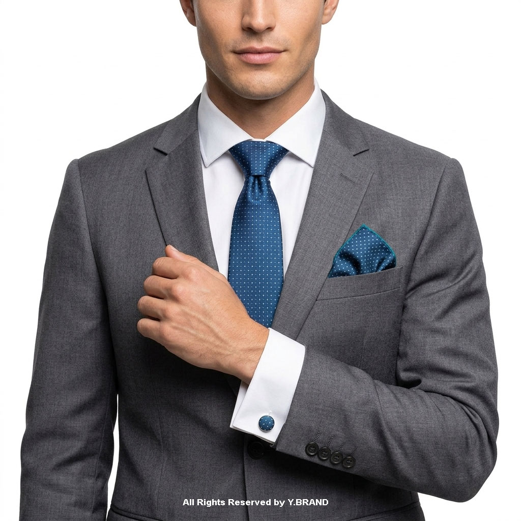 TS-1151c Blue Silk Necktie Patterned |Tie Gift Set – 3pc Premium Silk Necktie, Pocket Square & Cufflinks TS-1151 - Image 1