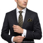 Brown And Lime Green Striped |Tie Gift Set – 3pc Premium Silk Necktie, Pocket Square & Cufflinks TS-1154