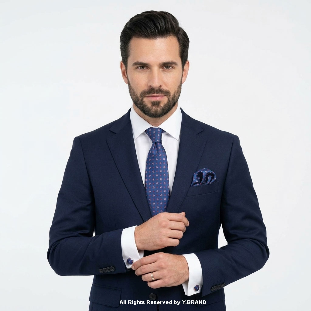 TS-1156c Blue Medallion Necktie Pattern |Tie Gift Set – 3pc Premium Silk Necktie, Pocket Square & Cufflinks TS-1156 - Image 1
