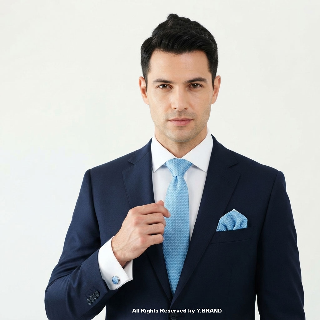 TS-1157c Blue Geometric Necktie Pattern |Tie Gift Set – 3pc Premium Silk Necktie, Pocket Square & Cufflinks TS-1157 - Image 1