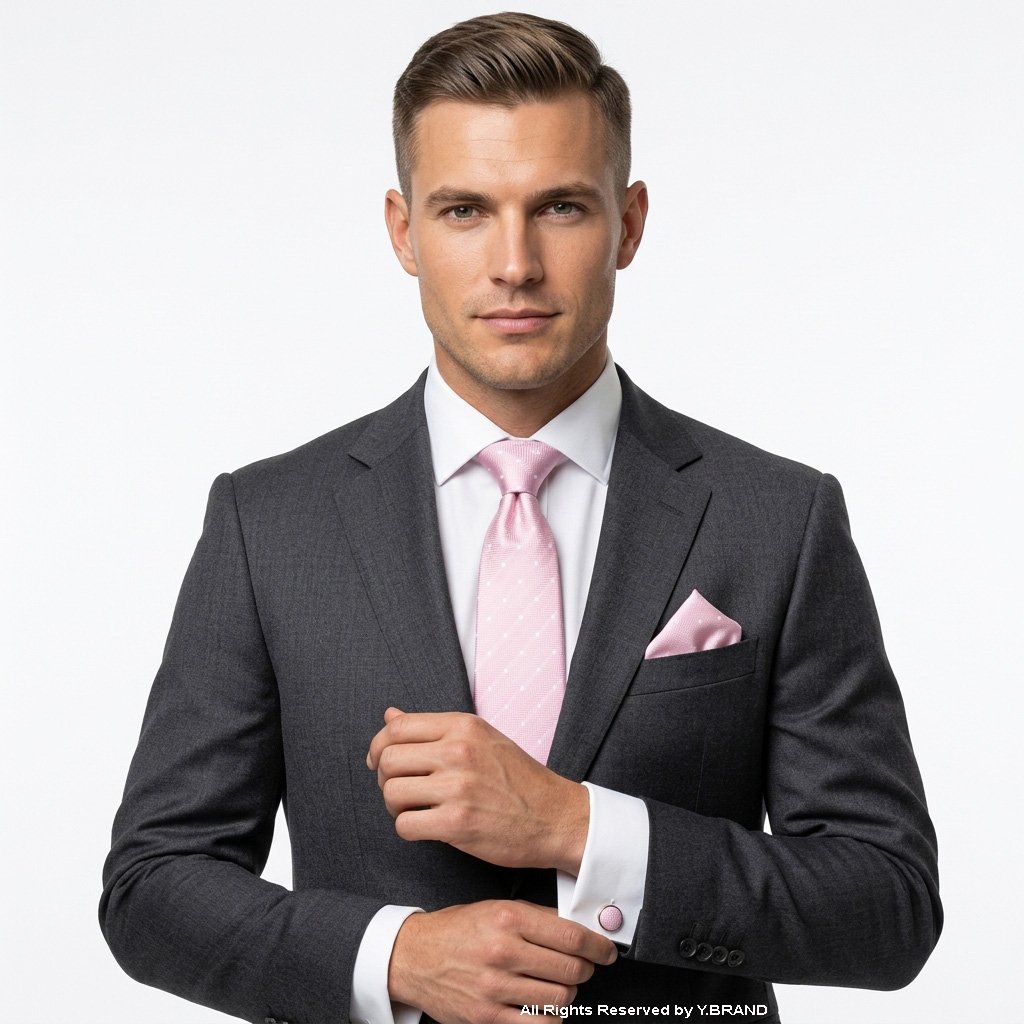 TS-1158c Pink Peter England Necktie Pattern |Tie Gift Set – 3pc Premium Silk Necktie, Pocket Square & Cufflinks TS-1158 - Image 1