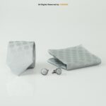 Slim Dotted Grey Necktie Pattern |Tie Gift Set – 3pc Premium Silk Necktie, Pocket Square & Cufflinks TS-1159