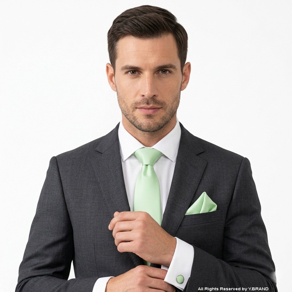 TS-1163c Light Green Textured Pattern |Tie Gift Set – 3pc Premium Silk Necktie, Pocket Square & Cufflinks TS-1163 - Image 1