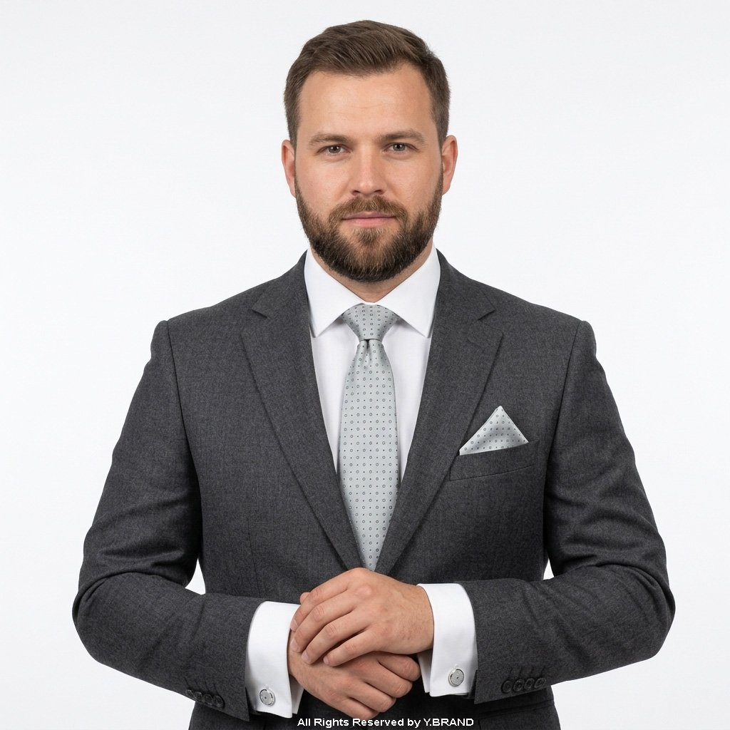 TS-1164c Light Gray Men's Formal |Tie Gift Set – 3pc Premium Silk Necktie, Pocket Square & Cufflinks TS-1164 - Image 1