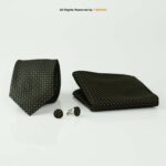 Black Necktie Yellow Dotted Design |Tie Gift Set – 3pc Premium Silk Necktie, Pocket Square & Cufflinks TS-1165