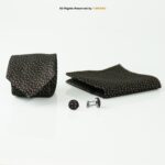Brown Polka Dot Necktie |Tie Gift Set – 3pc Premium Silk Necktie, Pocket Square & Cufflinks TS-1167