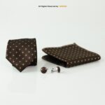 Brown Patterned Silk |Tie Gift Set – 3pc Premium Silk Necktie, Pocket Square & Cufflinks TS-1168