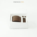 Brown And Geometric Patterned |Tie Gift Set – 3pc Premium Silk Necktie, Pocket Square & Cufflinks TS-1169 - Image 3