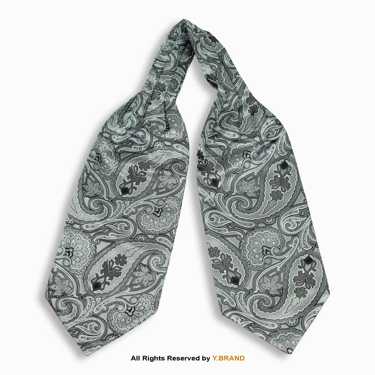 NS-1055 Slate Gray & Silver Paisley Men's Ascot Cravat Tie, Pocket Square Set-NS-1055 - Image 1