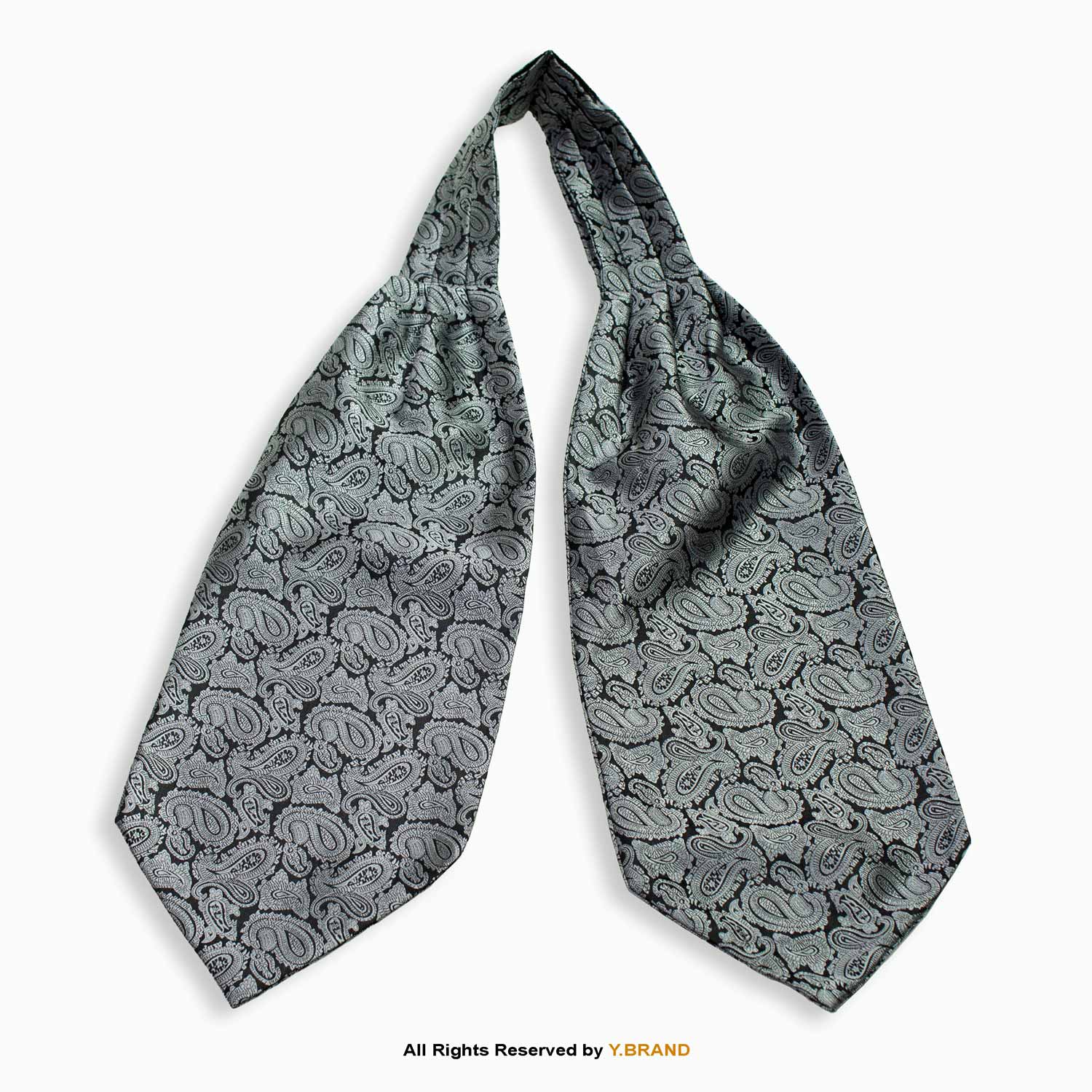 NS-1062 Slate Gray & Silver Paisley Men's Ascot Cravat Tie, Pocket Square Set-NS-1062 - Image 1