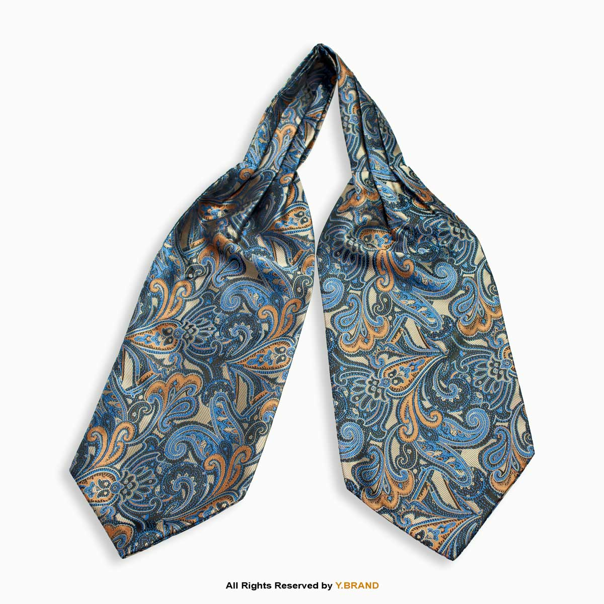 NS-1072 Royal Blue & Gold Paisley Men's Ascot Cravat Tie, Pocket Square Set-NS-1072 - Image 1