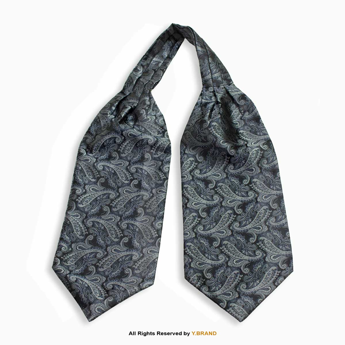 NS-1074 Slate Gray & Charcoal Silver Paisley Men's Ascot Cravat Tie, Pocket Square Set-NS-1074 - Image 1