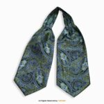 Blue & Green Paisley Men's Ascot Cravat Tie, Pocket Square Set-NS-1078