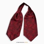 Crimson Red and Black Paisley Men's Ascot Cravat Tie, Pocket Square Set-NS-1081