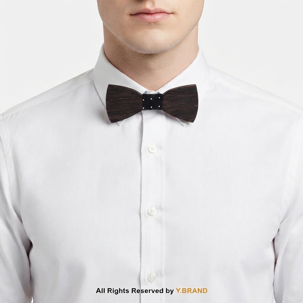 BT-1032b Dark Wooden Bow Tie with Polka Dot Knot BT-1032 - Image 1
