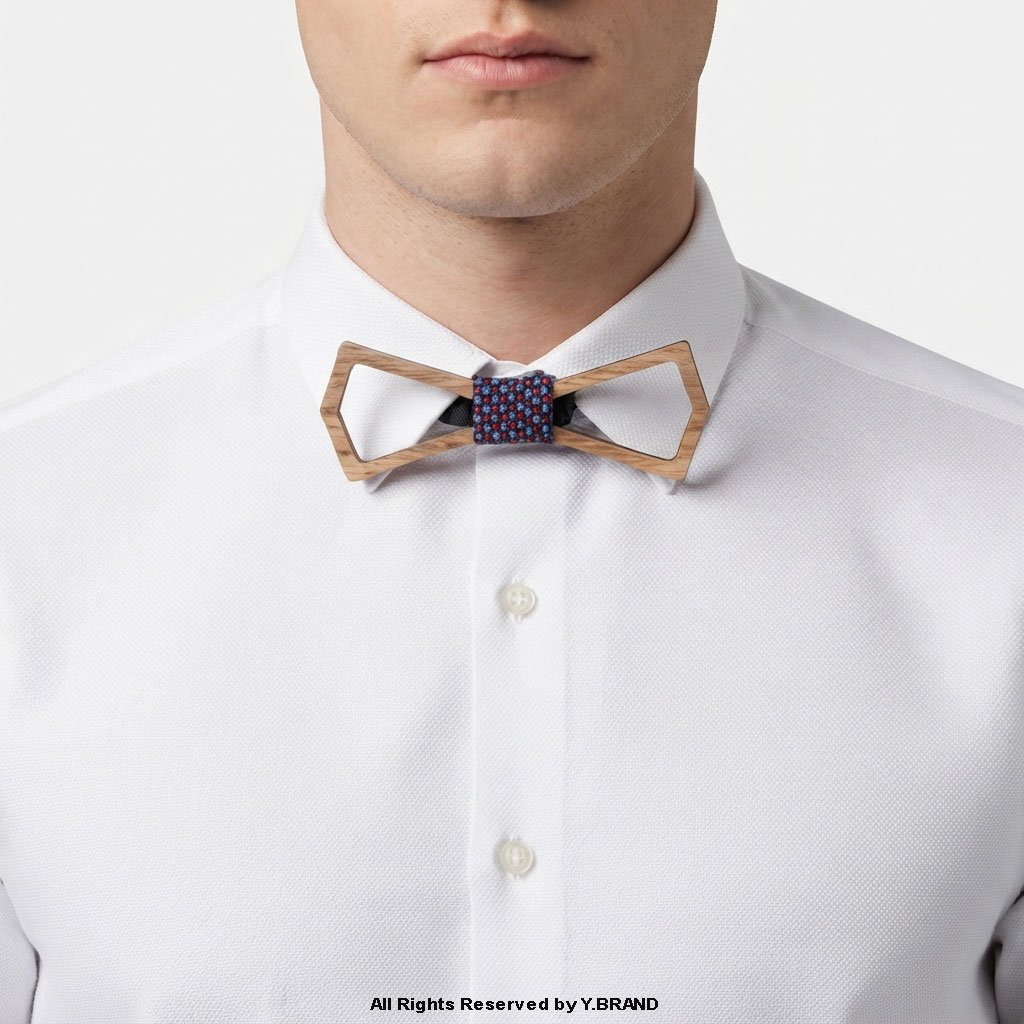 BT-1033b Hollow Wooden Bow Tie with Red & Blue Check Knot BT-1033 - Image 1