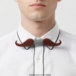 Mustache Shaped Wooden Bow Tie with Houndstooth Knot BT-1034