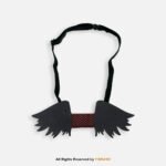 Wing Shaped Black Wooden Bow Tie with Red Grid Knot BT-1035 - Image 2