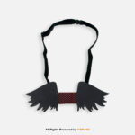 Wing Shaped Black Wooden Bow Tie with Red Grid Knot BT-1035