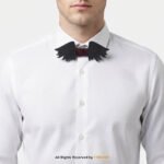 Wing Shaped Black Wooden Bow Tie with Red Grid Knot BT-1035