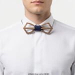 Hollow Diamond Wooden Bow Tie with Blue & Red Polka Dot Knot BT-1036