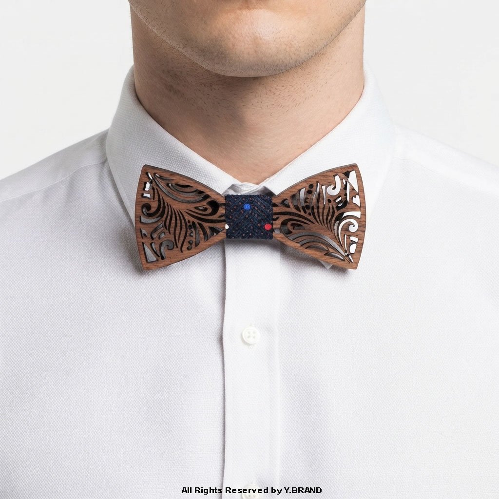 BT-1037b Laser-Cut Filigree Wooden Bow Tie with Patterned Knot BT-1037 - Image 1