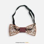 Floral Leaf Cutout Wooden Bow Tie with Red Dot Knot BT-1039 - Image 2