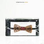 Floral Leaf Cutout Wooden Bow Tie with Red Dot Knot BT-1039 - Image 2
