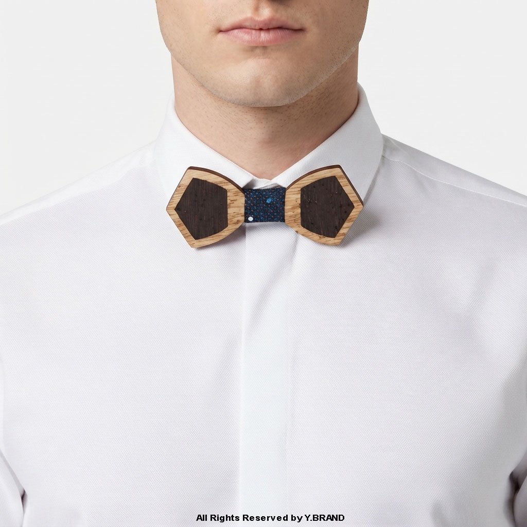 BT-1040b Dual-Tone Geometric Wooden Bow Tie with Patterned Knot BT-1040 - Image 1
