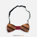 Striped Multi-Tone Wooden Bow Tie with Red Patterned Knot BT-1041 - Image 2