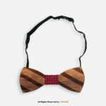 Striped Multi-Tone Wooden Bow Tie with Red Patterned Knot BT-1041