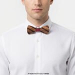 Striped Multi-Tone Wooden Bow Tie with Red Patterned Knot BT-1041