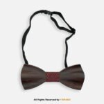Dark Wooden Bow Tie with Red & Black Grid Knot BT-1042 - Image 2