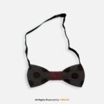 Polka Dot Engraved Dark Wooden Bow Tie with Red Grid Knot BT-1043 - Image 2