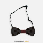 Polka Dot Engraved Dark Wooden Bow Tie with Red Grid Knot BT-1043