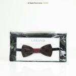 Polka Dot Engraved Dark Wooden Bow Tie with Red Grid Knot BT-1043 - Image 2