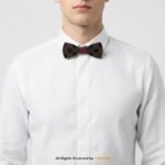 Polka Dot Engraved Dark Wooden Bow Tie with Red Grid Knot BT-1043
