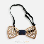 Laser-Cut Filigree Wooden Bow Tie with Blue Patterned Knot BT-1044 - Image 2
