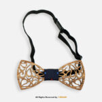 Laser-Cut Filigree Wooden Bow Tie with Blue Patterned Knot BT-1044