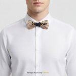 Laser-Cut Filigree Wooden Bow Tie with Blue Patterned Knot BT-1044