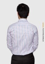 Y-BRAND Men’s Light Pink & Blue Vertical Striped Formal Dress Shirt FS-1078 - Image 3