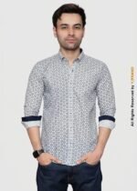 Y-BRAND Blue & White Geometric Print Casual shirt with contrast CS-1028