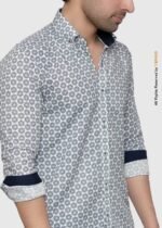 Y-BRAND Blue & White Geometric Print Casual shirt with contrast CS-1028 - Image 2