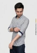 Y-BRAND Blue & White Geometric Print Casual shirt with contrast CS-1028 - Image 3