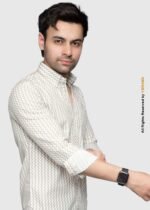 Y-BRAND Men’s Grey & Beige Chevron Printed Casual Shirt (CS-1019) - Image 2