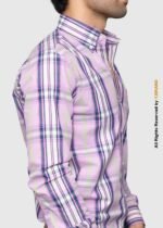 Y-BRAND Men’s Bussines Casual Pink & Navy Plaid Casual Shirt (CS-1020) - Image 3