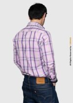 Y-BRAND Men’s Bussines Casual Pink & Navy Plaid Casual Shirt (CS-1020) - Image 4
