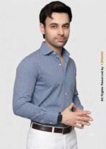 Y-BRAND Men’s Bussines Casual Slate Blue Geometric Micro-Printed Shirt (CS-1025) - Image 2