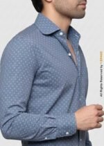 Y-BRAND Men’s Bussines Casual Slate Blue Geometric Micro-Printed Shirt (CS-1025) - Image 3
